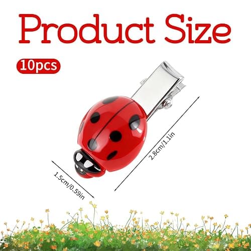 10 PCS Fun Ladybug Hair Clips, Cute Lady Bug Barrettes Funky Insect Hair Clips Whimsical Accessories for Girls Women Back to School Halloween Cosplay Themed Party thumbnail 2