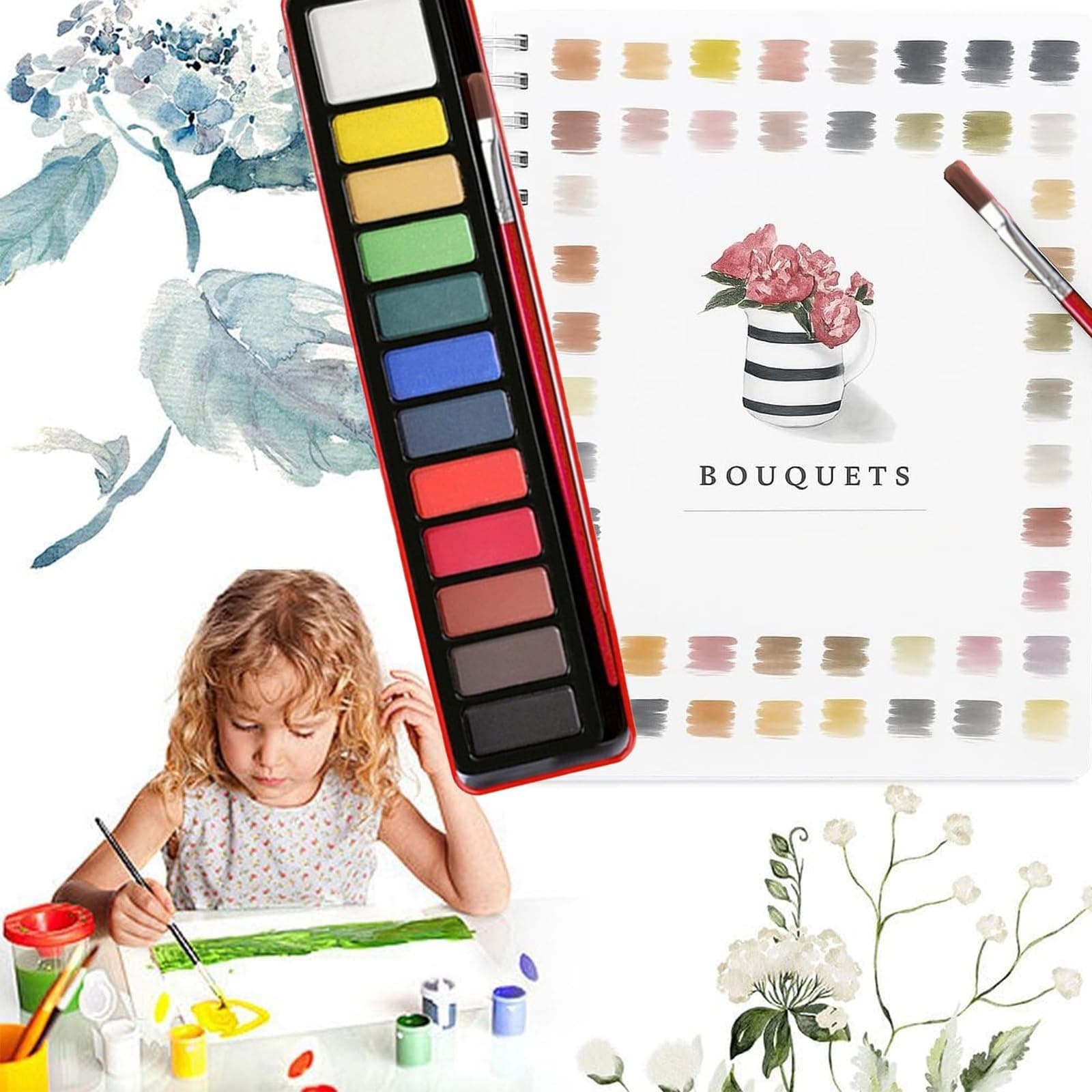 Watercolour Painting Book for Beginners with 12-Color Paint Set & Brush for Kids & Adults- Cartoon Watercolor Workbook,Ideal Gift - Premium Watercolour Paper, Art Supplies Kit thumbnail 4