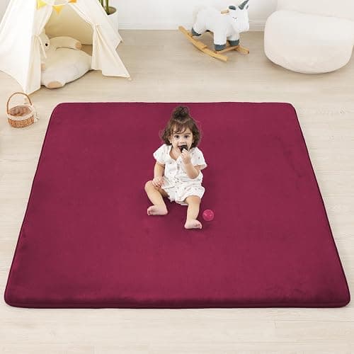 PAPAMAT 1.3" Thick Baby Floor Play Mat 50x50, Basic Padded Foam Mat for Tummy Time Crawling, Non Slip Cushioned for Babies Toddlers Infants Kids (Burgundy) - Image 1