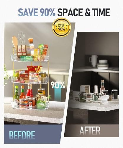 EUHOME 3-Tier Corner Bathroom Counter Organizer Makeup Cosmetic Storage, Tool-Free Installation Acrylic Vanity Shelf, Countertop Storage Organizers Perfume Tray for Bathroom, Dresser, Kitchen (Clear) - Clear - 9" x 9" x 20.5" thumbnail 8