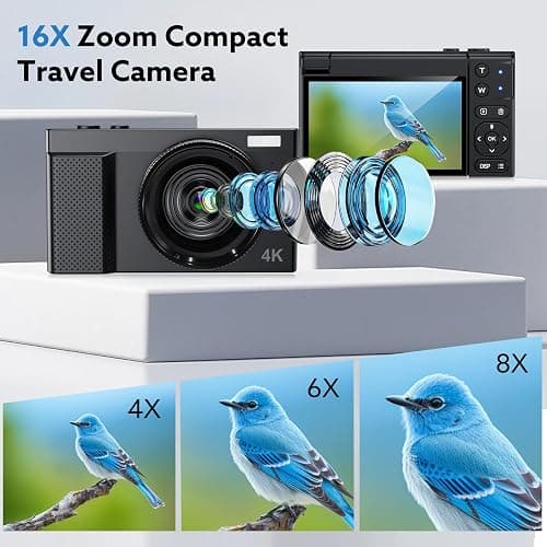 Digital Camera, 4K 64MP Cameras for Photography with 3" 180° Flip Screen,Macro and Wide-Angle Lenses,16X Vlogging Camera for YouTube with 64GB Micro SD Card for Beginner, Teens thumbnail 6