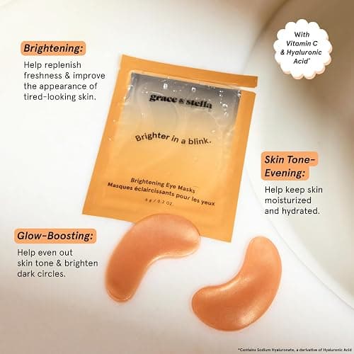 grace & stella New Brightening Eye Patches for Dark Circles (24 Pairs) - Vitamin C Under Eye Patches for Puffiness - Perfect Gifts for Women & Morning Skin Care Routine, Vegan Under Eye Mask thumbnail 3