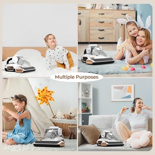 JIGOO Mattress Vacuum Cleaner with UV-C Light, 15Kpa Suction 700W Powerful Double-Cup Handheld Vacuums, Bed Cleaner with Smart Dust Sensor, Ultrasonic, Heating Tech, MIF Filter, T600, White thumbnail 7