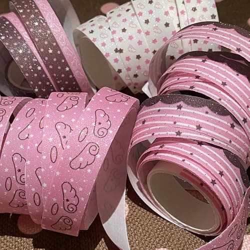 5Rolls Pink Strawberry Musical Note Glitter Washi Tape Set Decorative Star Masking Tapes Bulk Cute Washi Sticker for Journaling Kawaii Sparkling Scrapbook Tape Supplies for Craft Scrapbooking Journal thumbnail 6