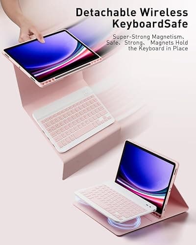 TUNKARMOR for iPad Air 13 inch (M4-2026, M3-2025, M2-2024) Case Keyboard and iPad Pro 12.9 inch (6th, 5th, 4th, 3rd Generation) Keyboard Case Built-in Pencil Holder with Mouse - Pink thumbnail 3