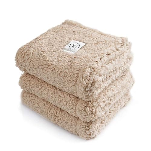 1 Pack 3 Calming Blankets Fluffy Premium Fleece Pet Blanket Soft Sherpa Throw for Dog Puppy Cat Beige Small (23" x16'') - Image 1