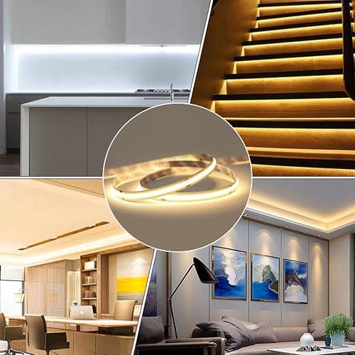 LLTOP COB LED Strip Lights Natural White 4000K, DC24v 16.4ft/5m High CRI 92Ra+ Flexible LED Tape Lighting DIY Cuttable for Bedroom Kitchen Cabinet Shelf (Power Supply&Dimmer Not Included) thumbnail 4