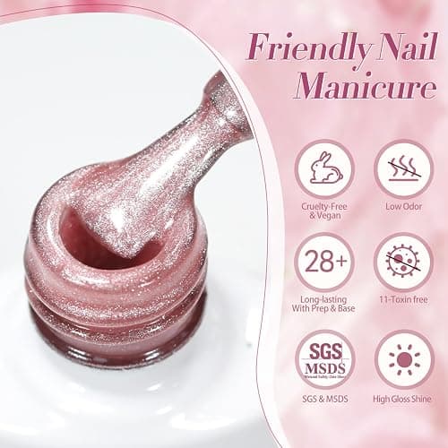 Born Pretty Cat Magnetic Eye Gel Nail Polish Jelly Pink Moonlight Crystal Glass Cat Magnetic Shimmer Glitter Holographic Nail Polish Salon Gel Manicure and Nail Art DIY at Home 7ML 6PCS thumbnail 7