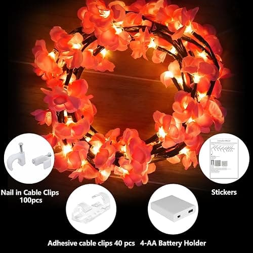 FNHMSL Cherry Enchanted Willow Vine Lights, 4FT 48LED Pink Cherry Blossom Tree Branch Lights for Wall, Remote Timer,8 Light Model,Bedroom Wall Doors Wedding, Christmas, USB Battery Box thumbnail 5