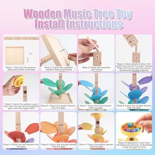 Wooden Marble Run Music Tree Montessori Toys for Kids 3+ Years Old Marble Ball Run Learning Game Wood Color Sorting Toys for 4-8 Boys and Girls Birthday thumbnail 3
