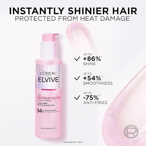 L'Oréal Paris Hair Serum For Dull Lifeless Hair, Elvive Glycolic Gloss Leave-In Treatment With 14% Gloss Complex, Fills Hair Fibres For Smoothness And Heat Damage Protection With Mirror Shine, 150ml thumbnail 2