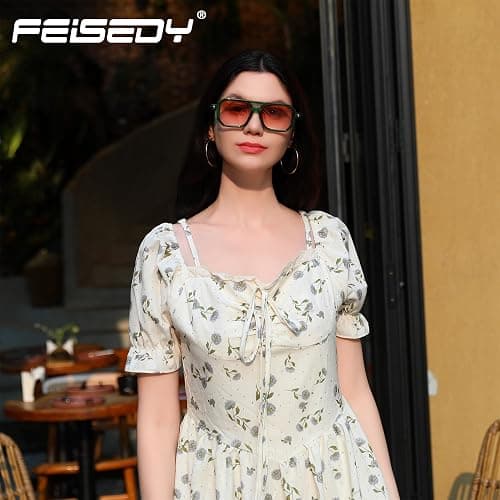 FEISEDY Vintage Square 70s Flat Aviator Sunglasses Women Men Classic Retro Stylish Frame UV400 Sunglasses B2622 thumbnail 3