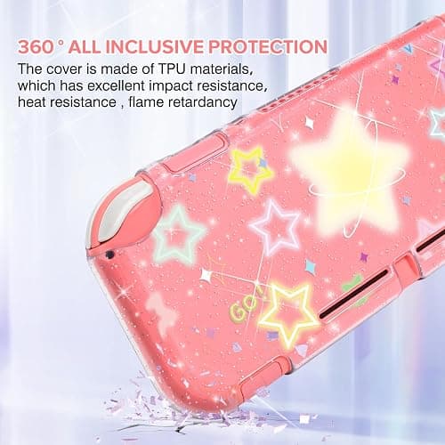DLseego Protective Case Suitable for Switch Lite Console 2019, TPU Soft Shell Anti-Slip Shock-Absorption Crystal Protective Heart Games Case with 2 PCS Cute Cat Paw Thumb Grips Caps - Glitter Yellow thumbnail 7