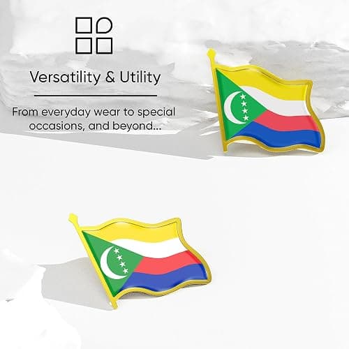 Comoros Flag Lapel Pin - Enamel Metal National Badge | World Travel Souvenir Gifts for Men & Women | Country Flag Patriotic Brooch Bulk Pack of Pins for Hat, Tie, Clothes, Backpack (1pc) thumbnail 5