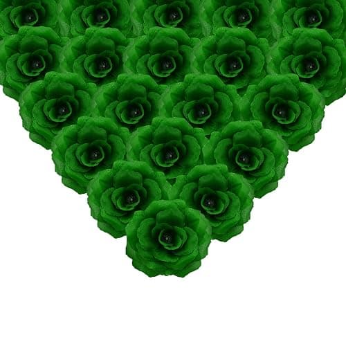 Eternal Blossom 50 Pcs Dark Green Roses Flowers, Artificial Flower with Stem, Rose Bouquet for Decoration, 3 in Silk Fake Flower for Wedding Party Home Decor DIY Baby Shower - Image 1
