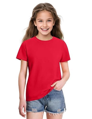 KEREDA Girls Shirts Short Sleeve Soft Cotton T-Shirts Plain Tops for Kids thumbnail 2
