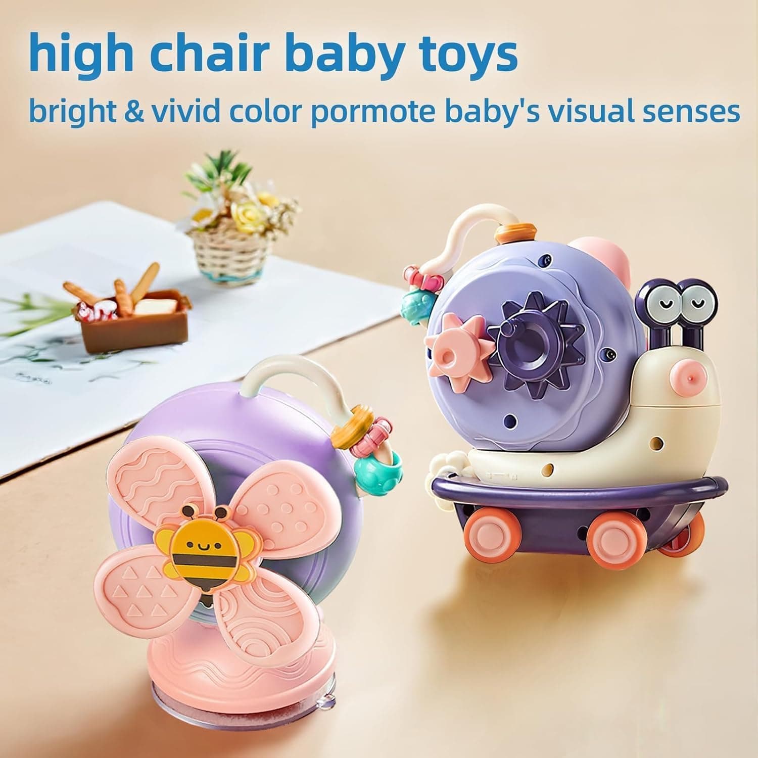 Montessori Sensory Toys，Infant Toys can be Assembled and Disassembled，High Chair Toy can be Broken Down into Baby car Toy/Spinning Top (Purple) thumbnail 3