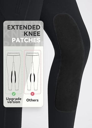 baleaf Girls Riding Pants Kids Equestrian Breeches Knee-Patch Zip Pocket Horseback Tights - X-Small - Black thumbnail 3