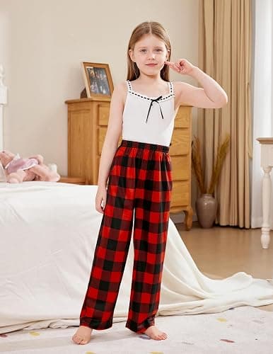 Arshiner Pajama Pants for Girls Long Sleep Plaid Pants Soft Lounge Pj Bottoms with Pockets thumbnail 4