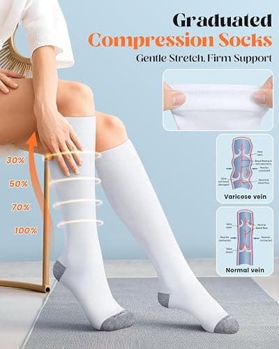 LEVSOX Cotton Compression Socks for Women Men 20-30 mmHg Knee High Cute Support Sock for Nurses Flying Pregnancy thumbnail 3