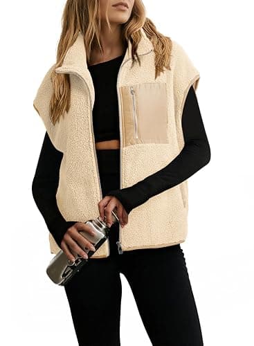 Dokotoo Womens Fleece Jacket Vest Sleeveless Fuzzy Sherpa Jackets Zip Up Oversized Casual Coats Fall Winter Womens Tops 2025 - Image 1