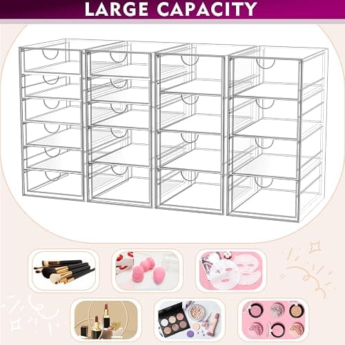 YFXCVSL Acrylic Makeup Organizer with 19 Drawers, 4 Pack Clear Storage Drawers, Bathroom Makeup Organizer for Palettes, Cosmetic, and Beauty Supplies,Ideal for Vanity, Cabinet,Desk Organization thumbnail 5