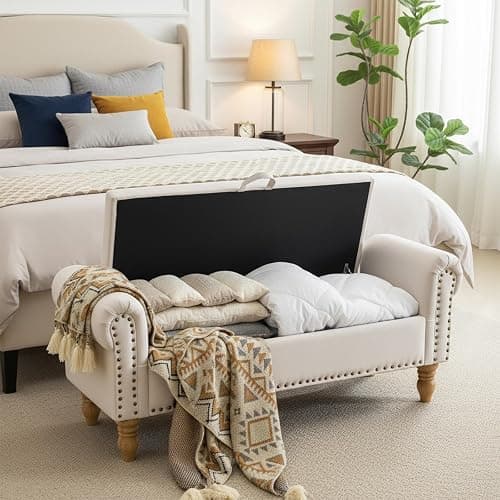 ATOMHOME 55" Bench for End of Bed Storage Benches, Queen End of Bed Bench Corduroy Upholstered Storage Ottoman Window Bench with Storage, for Bedroom, Entryway, Closet, Dark Grey thumbnail 2