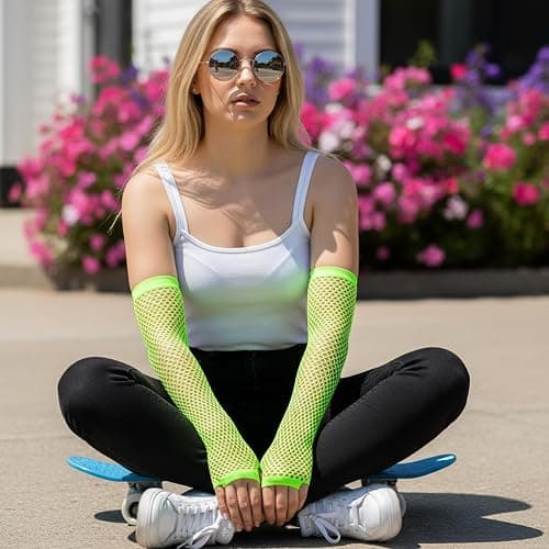 6 Pairs Fishnet Gloves Mesh Glove for Women Neon Fingerless Long Short Gloves 3 Colors Lone Fishnet Glove Fingerless Net Arm Sleeve Emo Goth Punk 80s Scene Accessories for Halloween Cosplay Costume thumbnail 5