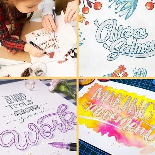 ECtury Glitter Pens Outline Marker Pens, Teenage Girls Gifts, Easter Gifts for Kids, 12 Colouring Pens Outline Pens for Scrapbook, Art Supplies, Arts and Crafts for Kids, Gifts for 4-12 Year Old Girls - 12 Colors thumbnail 5