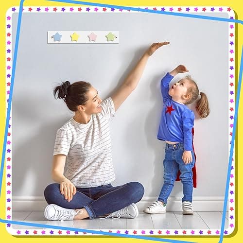 Suzile 2 Pcs Wall Mounted Kids Coat Rack Cute Kids Wall Hooks Backpack Hanger for Towels Hats Bedroom Playroom Bathroom Classroom Room Decor(Star Style,14 x 2.3 x 1.5 Inch) thumbnail 4