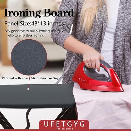 UFETGYG Ironing Board, Metal Panel Iron Board |43" X 13" W/with Iron Rest | Full Metal Construction| Height Adjustable | Heat & Scorch Resistant Fabric | Anti-Skid Feet | Heavy Duty| Easy to Fold thumbnail 7