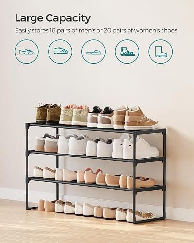 SONGMICS Shoe Rack, 3-Tier Shoe Organizer, Metal Storage Shelf | for Entryway, Upright or Upside Down, for 16-20 Pairs, Stackable, 11.8 x 36.2 x 21.7 Inches, Black ULSA303B02 thumbnail 6