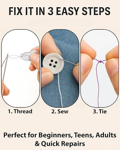 Vellostar Sewing Kit for Adults & Beginners – Portable Needle & Thread Travel Kit w/ 24 Thread Colors, Needles, Scissors & Tape Measure for Emergency Clothing Repairs, Buttons, Hemming & Home Mending thumbnail 8