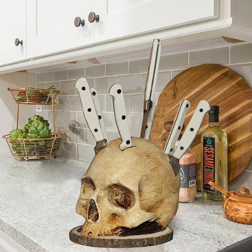 Skull Knife Holder for Kitchen, Skeleton Knife Stand, Horror Kitchen Storage Head Rack Kitchen Fruit Storage Rack Decoration, Scary Party Fruit Storage Rack Decoration thumbnail 4