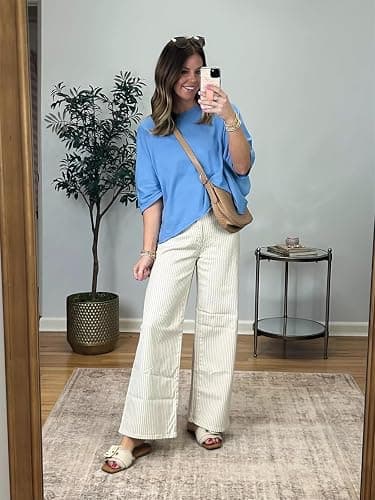 Tankaneo Womens Oversized T-Shirts Cropped Summer Casual Short Sleeve Loose Fit Tee Tops thumbnail 6