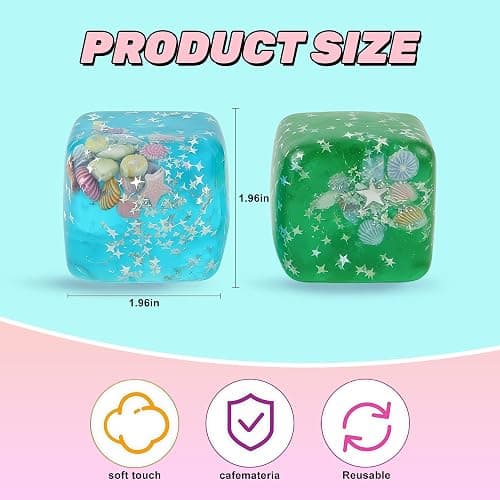 Ice Cube Cube Fidget Toys - Sensory Toys for Adult with Real Sea Shells, Squishy Fidget Toy for ADHD, Anxiety Relief | Non-Toxic Squeeze Ball for Focus & Calm for School, Office(Blue, 5.5cm) thumbnail 2