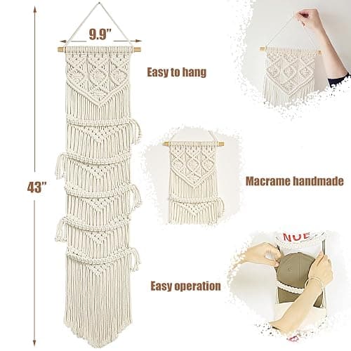 jontell Boho Baseball Cap Hanger-1 Pack-Macrame Hat Organizer for Ball Caps Holder Over Door, Hat Rack for Wall, Cap Rack for Decoration and Display, Boho Handmade Cap Display thumbnail 3