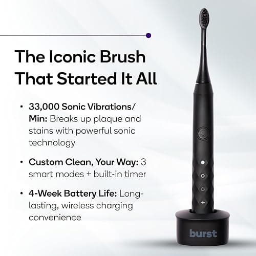 Burst Original Sonic Electric Toothbrush for Adults (Black) | Soft Bristle Deep Clean Stain & Plaque Removal | 3 Modes: Teeth Whitening, Sensitive & Massage thumbnail 3