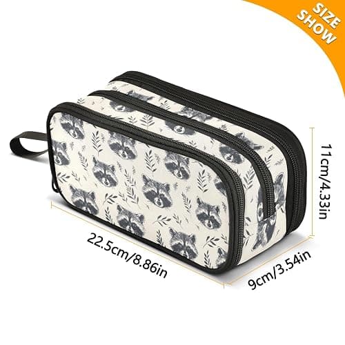 KUEJOP Retro Raccoon Style Pencil Case Big Capacity Pencil Pouch with Zipper Compartments Stationery Pencil Bag for Kids Teen School thumbnail 4