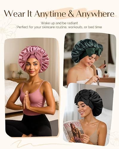 YANIBEST Double Layer Satin Silk Bonnet for Sleeping Hair Bonnet with Elastic Tie Band for Curly Hair Wig Caps thumbnail 5