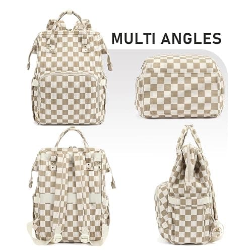 Dezcrab Laptop Backpack for Women, Corduroy College School Backpack Bookbag 15.6 inch Business Computer Travel Backpack (Checkered Brown) thumbnail 7