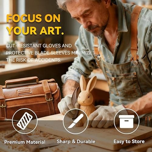 Wood Carving Kit, 33Pcs Wood Carving Tools Set with Thick Leather Storage Bag, Deluxe Wood Carving Set, 6 Wood Carving Knives 8 Chisels 6 Blocks Whittling Kit for Beginners Enthusiasts Kids Gift DIY thumbnail 4
