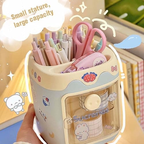 MLAFE Kawaii Pig Pen Holder Cute Cosmetic Storage Bucket Kawaii Multifunctional Storage Bucket Cute Desktop Stationery Bucket (Blue) (DIE072901) thumbnail 5