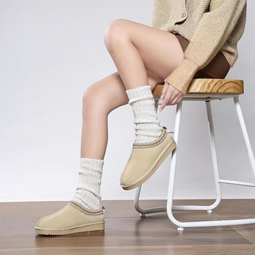 Meik Mangni Women's Slippers Genuine Suede Platform Mini Boots Mens Faux Fur Warm Lining Winter Mules Cozy Warm House Shoes Indoor and Outdoor thumbnail 7