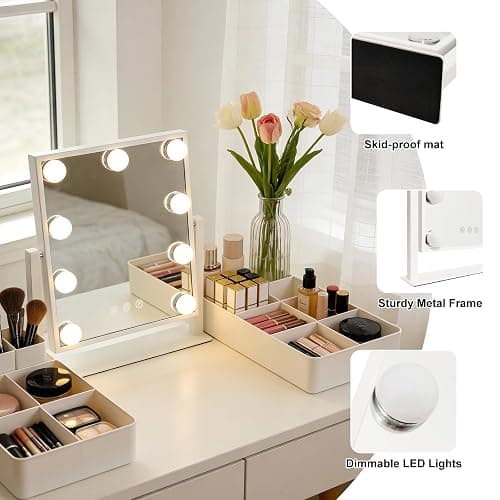 Hibtn Hollywood Vanity Mirror With Lights,Makeup Mirror With 9 Dimmable Led Bulbs With 3 Color,Touchscreen Control, Dressing Tabletop USB Charging thumbnail 8