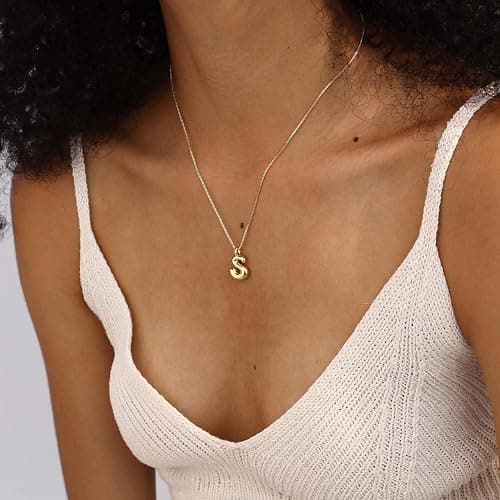Thaivor Bubble Gold Silver Letter Necklace Initial Necklaces for Women Trendy 14K Dainty Charm Pendant Name Necklace Personalized Jewelry Gift for Women Teen thumbnail 9