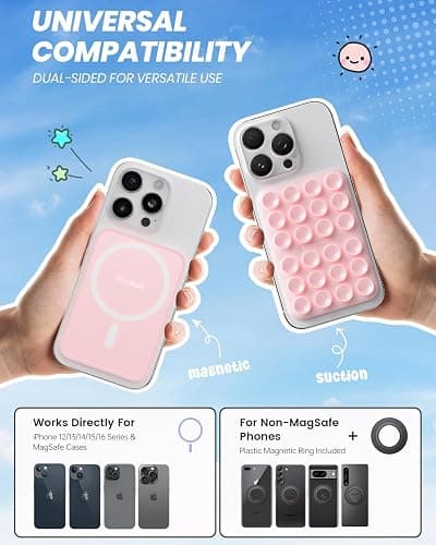 Klearlook Magnetic Suction Phone Mount for MagSafe Case, Silicone Sticky Phone Grip Holder for iPhone 16/15/14/13/12 Series, Removable Hands-Free Video/Selfie, Women Girl Teen Gift, Light Pink thumbnail 2