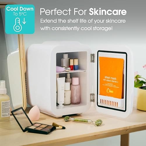 Abode White Mini Fridge A4CLR201W 4L/6 Can Portable Thermoelectric Mini Cooler & Warmer for Drinks, Cosmetics/Makeup/Skincare, AC/DC Power, Retro Style, For Bedroom, Home, Caravan, Car thumbnail 4