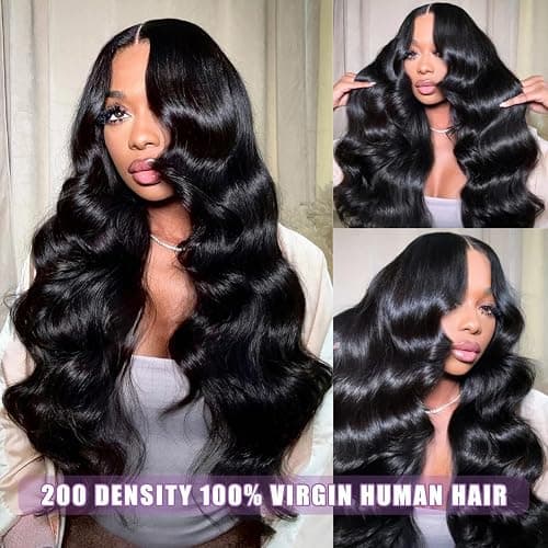 32 Inch 13x6 Body Wave Lace Front Wigs Human Hair 200 Density HD Lace Front Wigs Human Hair Pre Plucked Brazilian Virgin Wigs Human Hair for Women Glueless Lace Frontal Wig Natural Black Body Wave Wig thumbnail 2