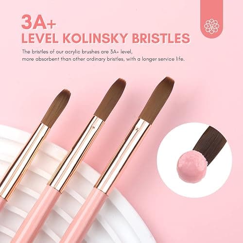 SAVILAND 3PCS Acrylic Nail Brush Set: Size 8/10/14 Kolinsky Acrylic Nail Brushes for Application, Pink Handle Professional Acrylics Powder Brushes for Nails Extension & 3D Nails Carving thumbnail 3
